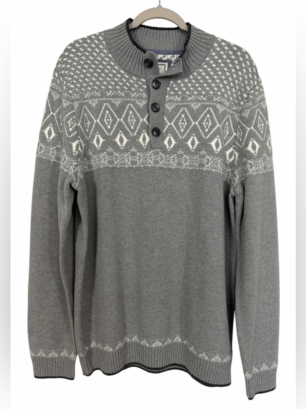 Jos. A. Bank Tailored Fit Fair Isle Mock Neck Sweater Gray NWT Size XL